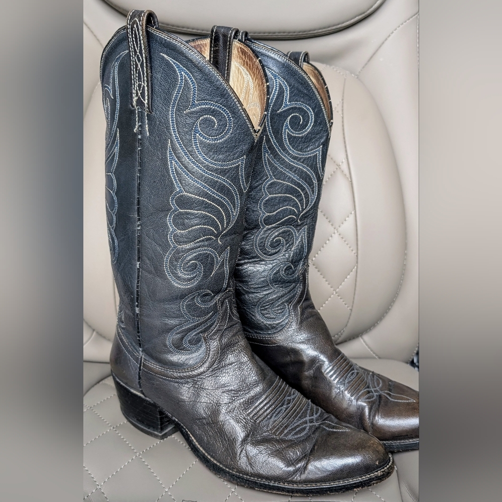 Black Leather Cowboy Boots